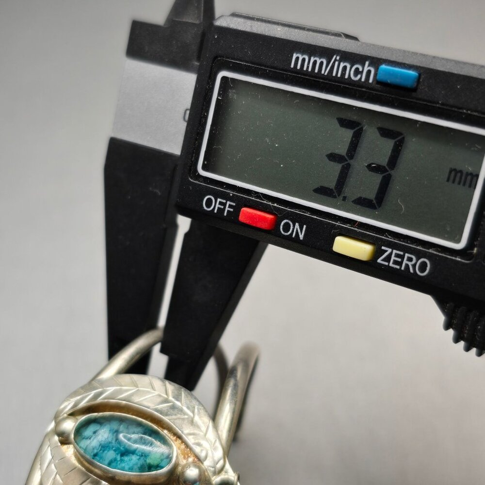 VTG Southwestern Sterling Silver Bracelet 6.75" Crushed Turquoise Feather Charm - Picture 14 of 15